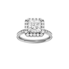 A front view of the Princess cut diamond engagement ring in platinum with a diamond channel band and cathedral setting