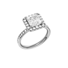 A three-quarter view of the Princess cut diamond engagement ring in 14k white gold with a diamond channel band and cathedral setting