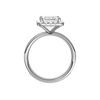 A profile view of the Princess cut diamond engagement ring in platinum with a diamond channel band and cathedral setting