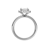 A profile view of the Radiant cut diamond engagement ring in 14k white gold with a diamond channel band and cathedral setting