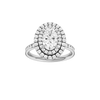 A front view of the Oval cut diamond engagement ring in platinum with a diamond channel band and cathedral setting