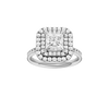 A front view of the Princess cut diamond engagement ring in 14k white gold with a diamond channel band and cathedral setting