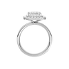 A profile view of the Princess cut diamond engagement ring in 14k white gold with a diamond channel band and cathedral setting