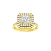 A front view of the Princess cut diamond engagement ring in 14k yellow gold with a diamond channel band and cathedral setting