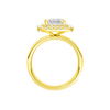 A profile view of the Princess cut diamond engagement ring in 14k yellow gold with a diamond channel band and cathedral setting