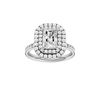 A front view of the Radiant cut diamond engagement ring in platinum with a diamond channel band and cathedral setting
