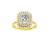 A front view of the Radiant cut diamond engagement ring in 14k yellow gold with a diamond channel band and cathedral setting