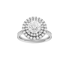 A front view of the Round cut diamond engagement ring in 14k white gold with a diamond channel band and cathedral setting