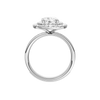 A profile view of the Round cut diamond engagement ring in platinum with a diamond channel band and cathedral setting