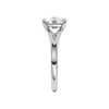 A side view of the Elongated cushion cut diamond engagement ring in platinum with a plain band and split setting