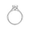 A profile view of the Elongated cushion cut diamond engagement ring in platinum with a plain band and split setting