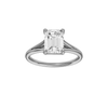 A front view of the Emerald cut diamond engagement ring in 14k white gold with a plain band and split setting