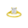 A front view of the Emerald cut diamond engagement ring in 14k yellow gold with a plain band and split setting