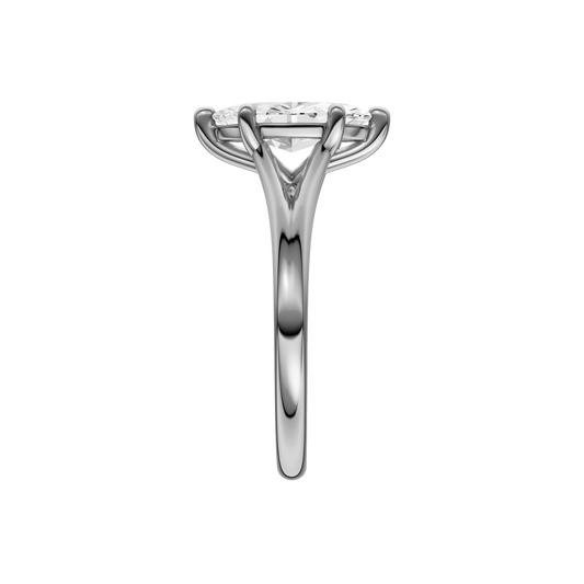 A side view of the Marquise cut diamond engagement ring in 14k white gold with a plain band and solitaire setting