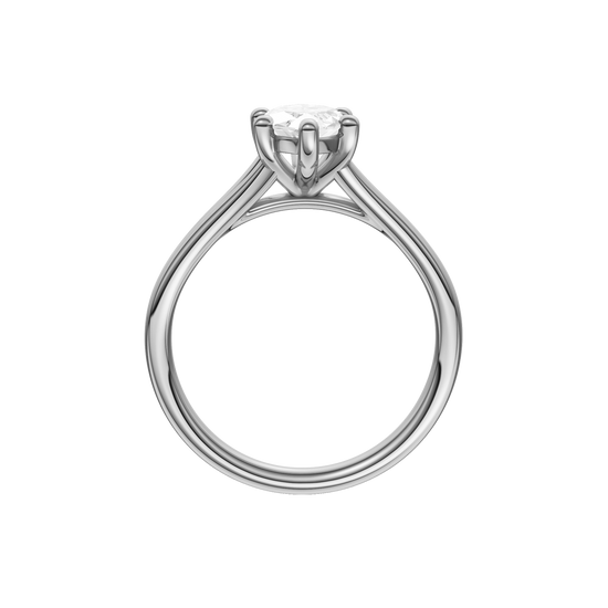 A profile view of the Marquise cut diamond engagement ring in platinum with a plain band and solitaire setting
