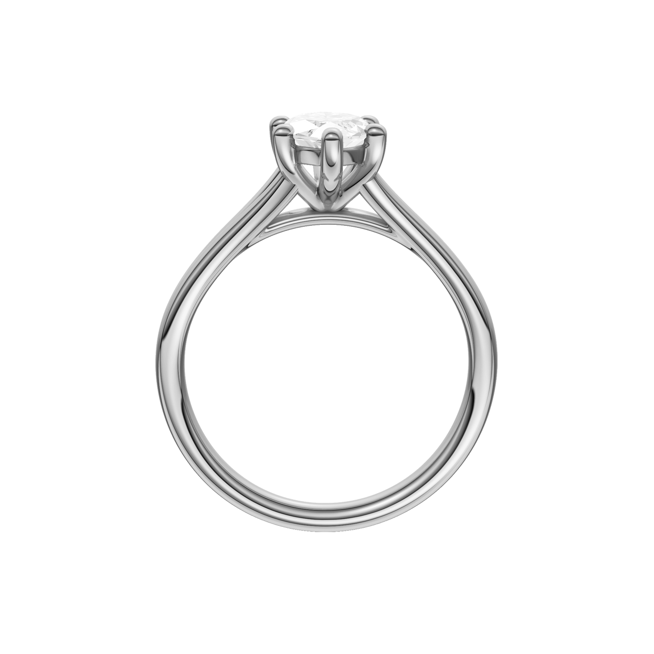 A profile view of the Marquise cut diamond engagement ring in 14k white gold with a plain band and solitaire setting