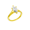 A three-quarter view of the Marquise cut diamond engagement ring in 14k yellow gold with a plain band and solitaire setting
