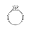 A profile view of the Oval cut diamond engagement ring in platinum with a plain band and split setting