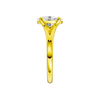 A side view of the Oval cut diamond engagement ring in 14k yellow gold with a plain band and split setting