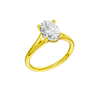 A three-quarter view of the Oval cut diamond engagement ring in 14k yellow gold with a plain band and split setting