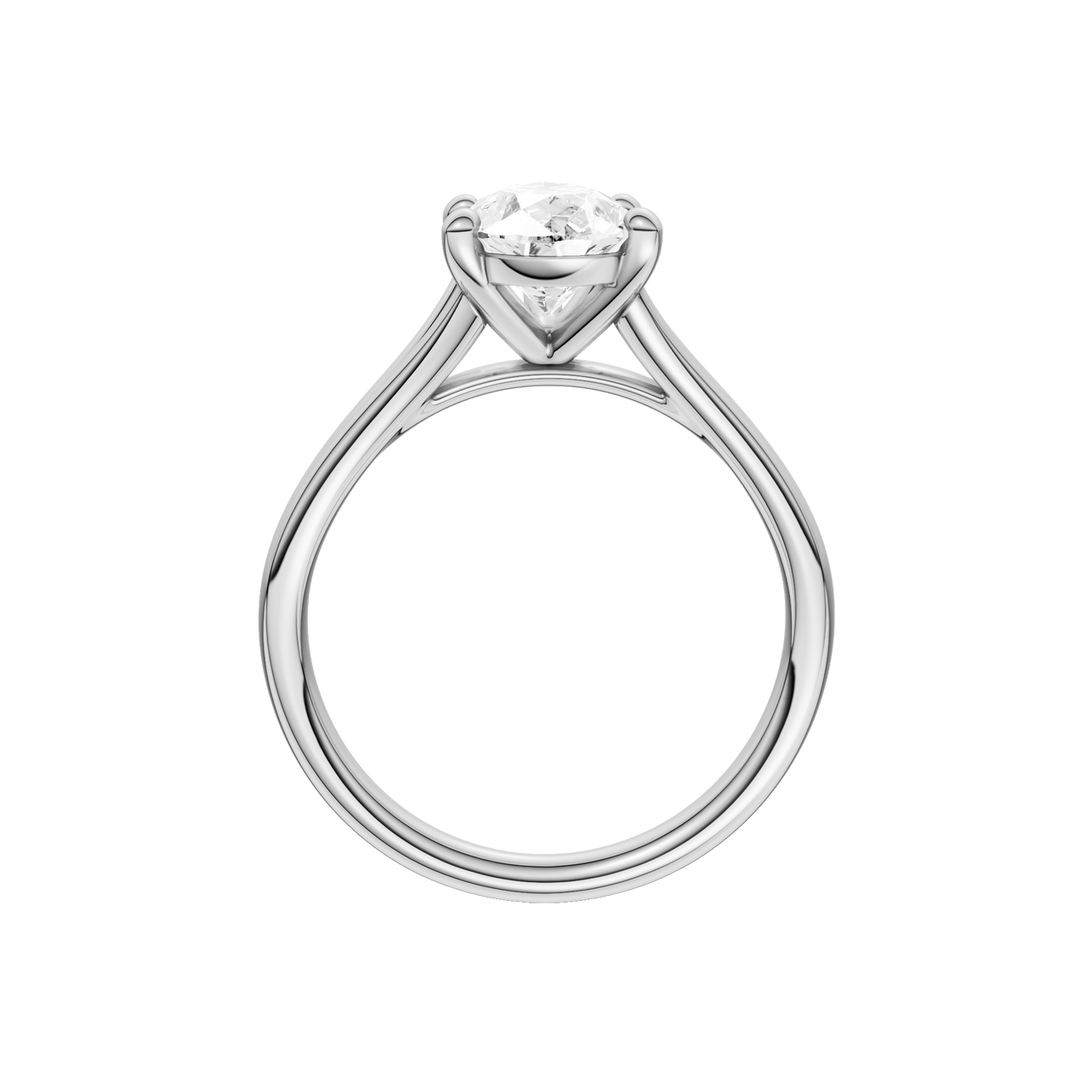 A three-quarter view of the Pear cut diamond engagement ring in 14k white gold with a plain band and split setting