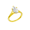A three-quarter view of the Pear cut diamond engagement ring in 14k yellow gold with a plain band and split setting