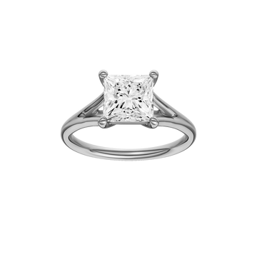 A front view of the Princess cut diamond engagement ring in 14k white gold with a plain band and solitaire setting