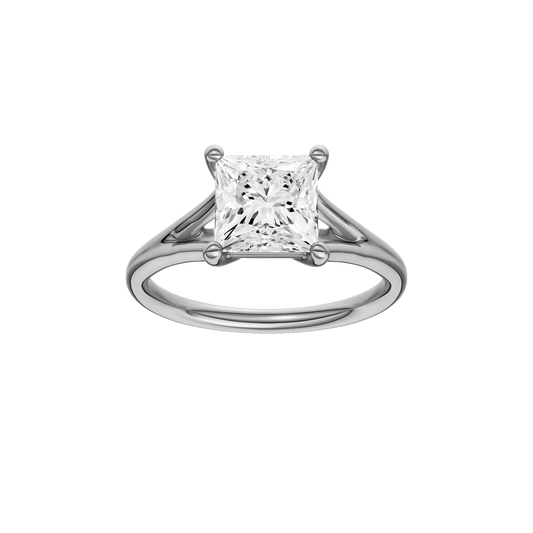 A front view of the Princess cut diamond engagement ring in 14k white gold with a plain band and solitaire setting