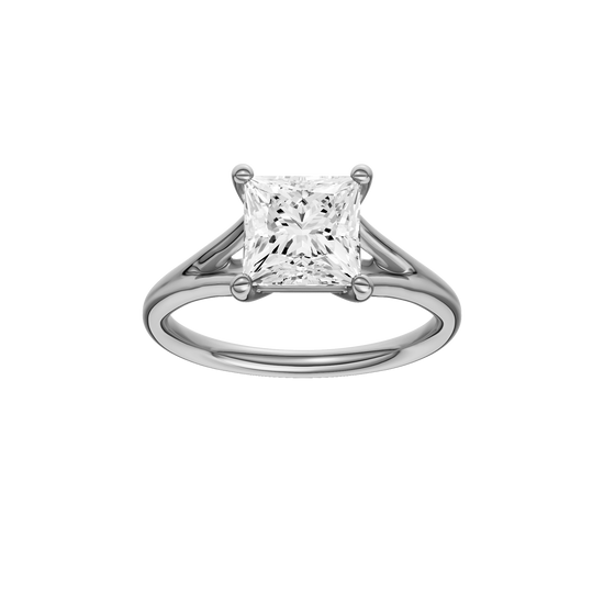A front view of the Princess cut diamond engagement ring in 14k white gold with a plain band and solitaire setting