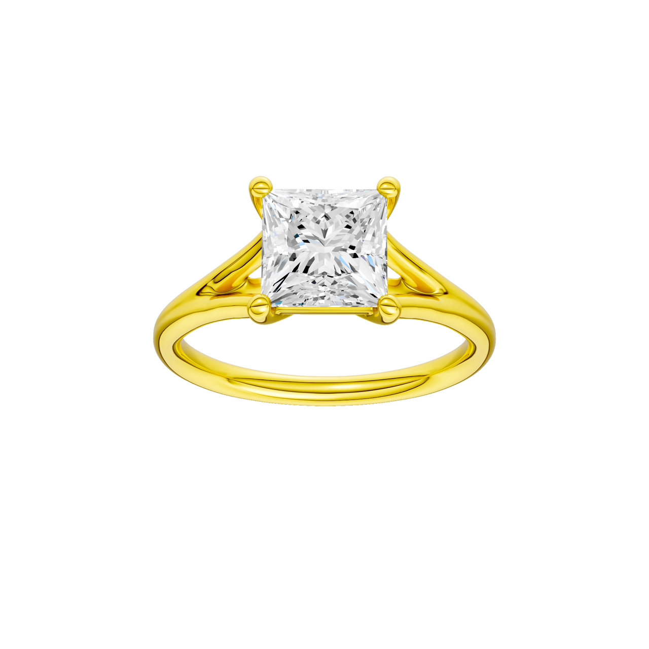 A front view of the Princess cut diamond engagement ring in 14k white gold with a plain band and solitaire setting