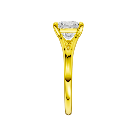A side view of the Princess cut diamond engagement ring in 14k white gold with a plain band and solitaire setting