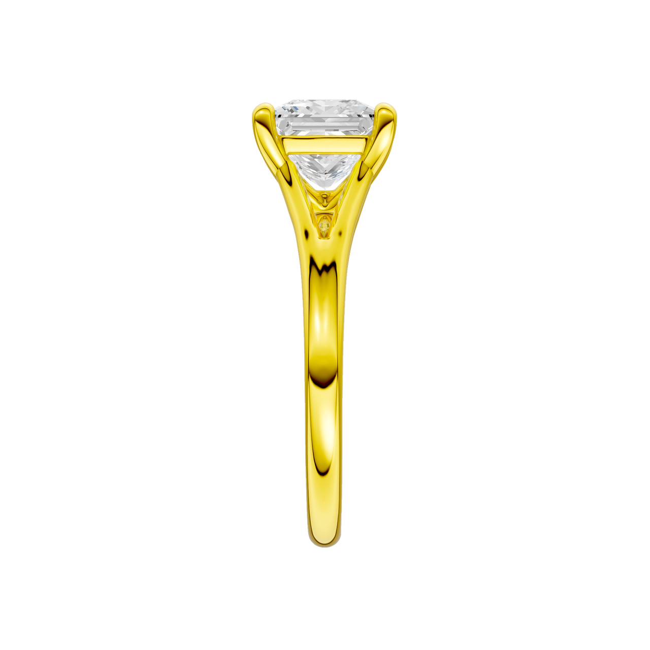 A side view of the Princess cut diamond engagement ring in 14k white gold with a plain band and solitaire setting