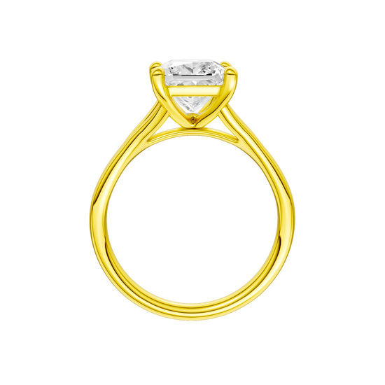 A profile view of the Princess cut diamond engagement ring in 14k white gold with a plain band and solitaire setting