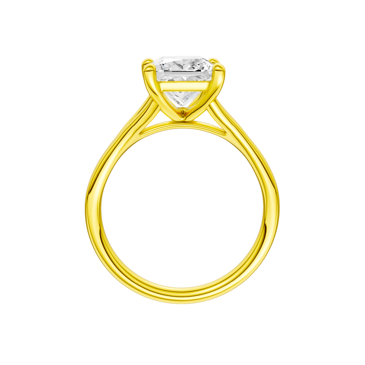 A profile view of the Princess cut diamond engagement ring in 14k white gold with a plain band and solitaire setting