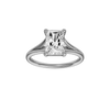 A front view of the Radiant cut diamond engagement ring in 14k white gold with a plain band and split setting