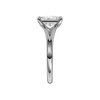 A side view of the Radiant cut diamond engagement ring in 14k white gold with a plain band and split setting
