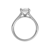 A profile view of the Radiant cut diamond engagement ring in platinum with a plain band and split setting