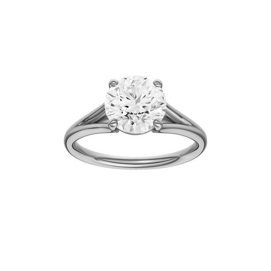 A front view of the Round cut diamond engagement ring in 14k white gold with a plain band and solitaire setting