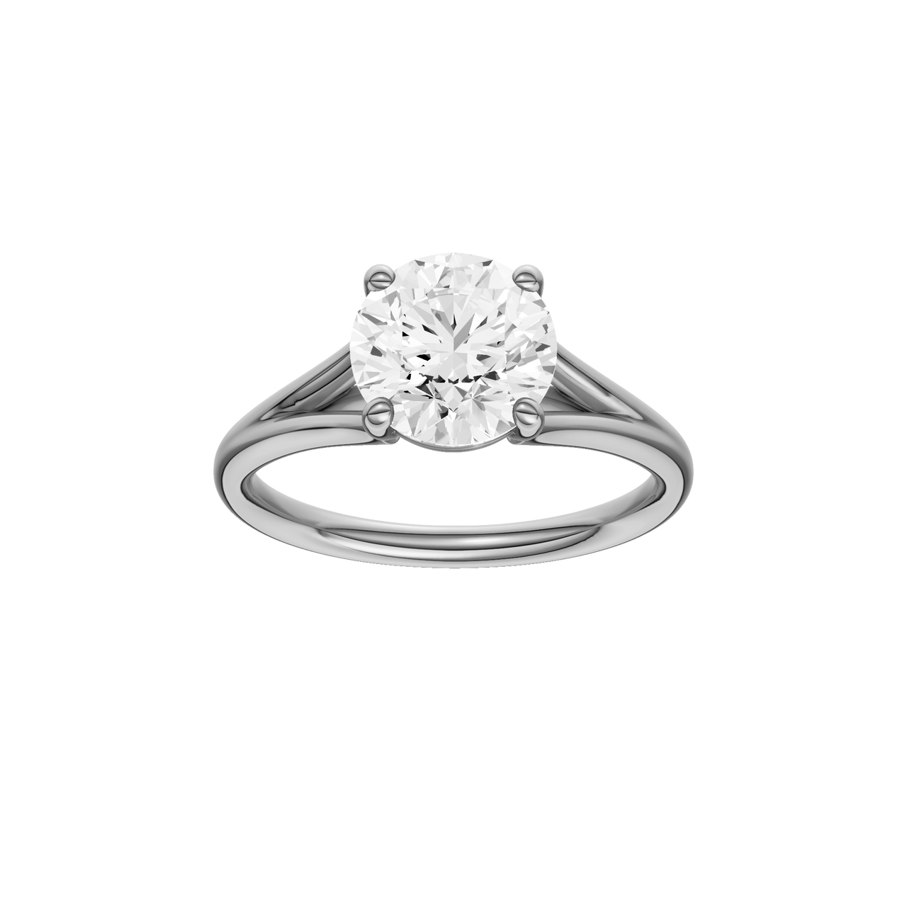 A front view of the Round cut diamond engagement ring in 14k white gold with a plain band and solitaire setting
