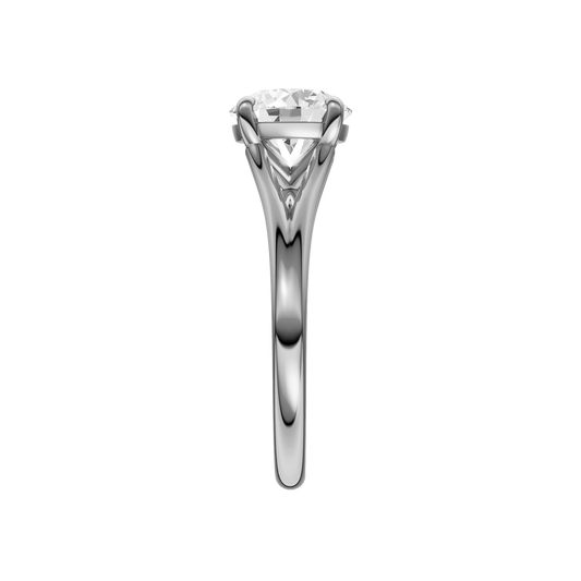 A side view of the Round cut diamond engagement ring in 14k white gold with a plain band and solitaire setting