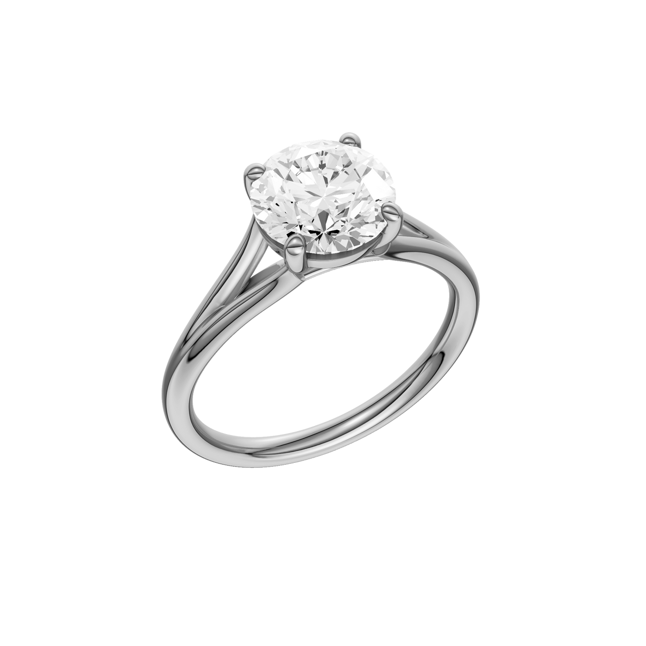 A three-quarter view of the Round cut diamond engagement ring in 14k white gold with a plain band and solitaire setting