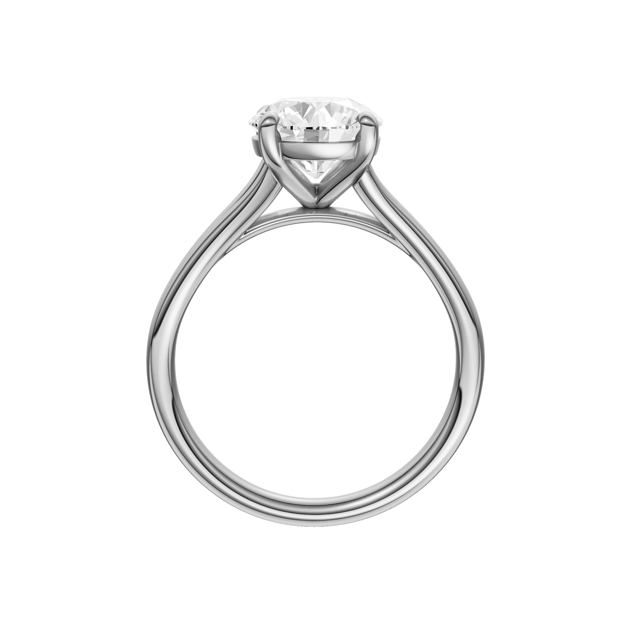 A profile view of the Round cut diamond engagement ring in platinum with a plain band and solitaire setting