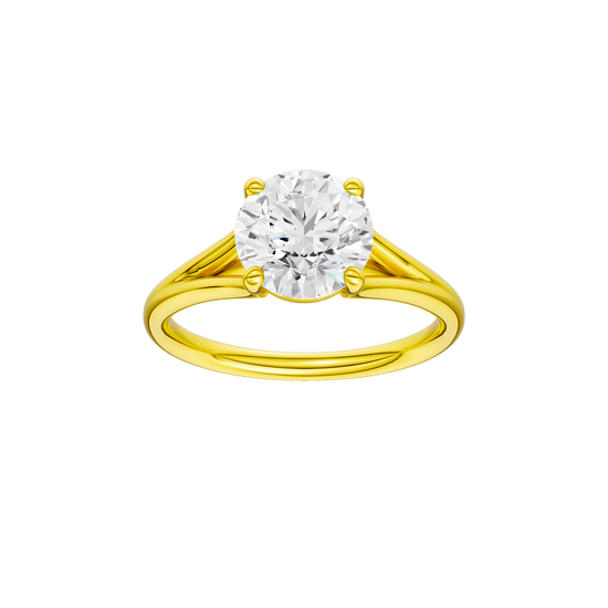 A front view of the Round cut diamond engagement ring in 14k yellow gold with a plain band and solitaire setting