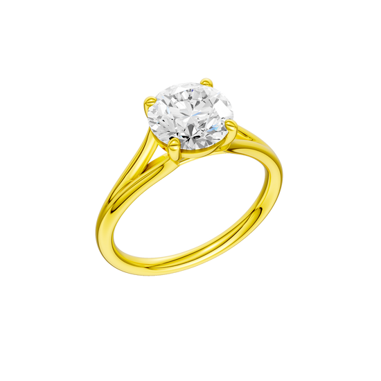 A three-quarter view of the Round cut diamond engagement ring in 14k yellow gold with a plain band and solitaire setting
