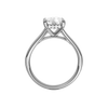 A profile view of the Elongated Cushion cut diamond engagement ring in 14k white gold with a plain band and hidden halo setting