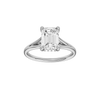 A front view of the Emerald cut diamond engagement ring in 14k white gold with a plain band and hidden halo setting