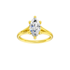 A front view of the Marquise cut diamond engagement ring in 14k yellow gold with a plain band and hidden halo setting