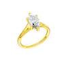 A three-quarter view of the Marquise cut diamond engagement ring in 14k yellow gold with a plain band and hidden halo setting