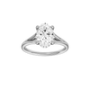 A front view of the Oval cut diamond engagement ring in platinum with a plain band and hidden halo setting