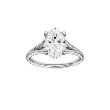 A front view of the Oval cut diamond engagement ring in 14k white gold with a plain band and hidden halo setting